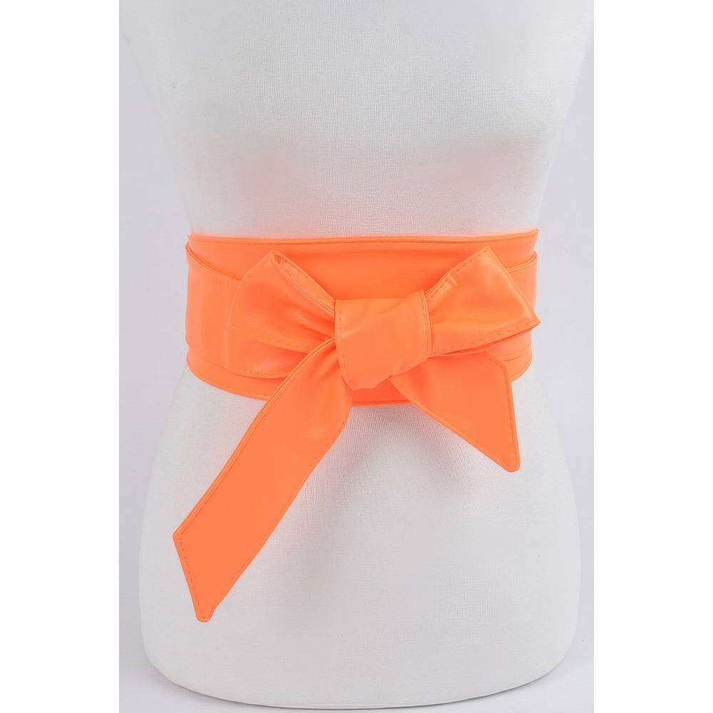 Wrap Belt Womens Neon‎ Orange New Faux Leather Cinch Waist